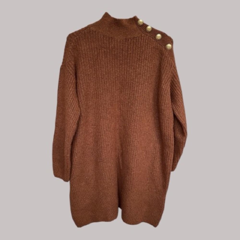River Island Brown Cowl Neck Sweater with Gold Buttons